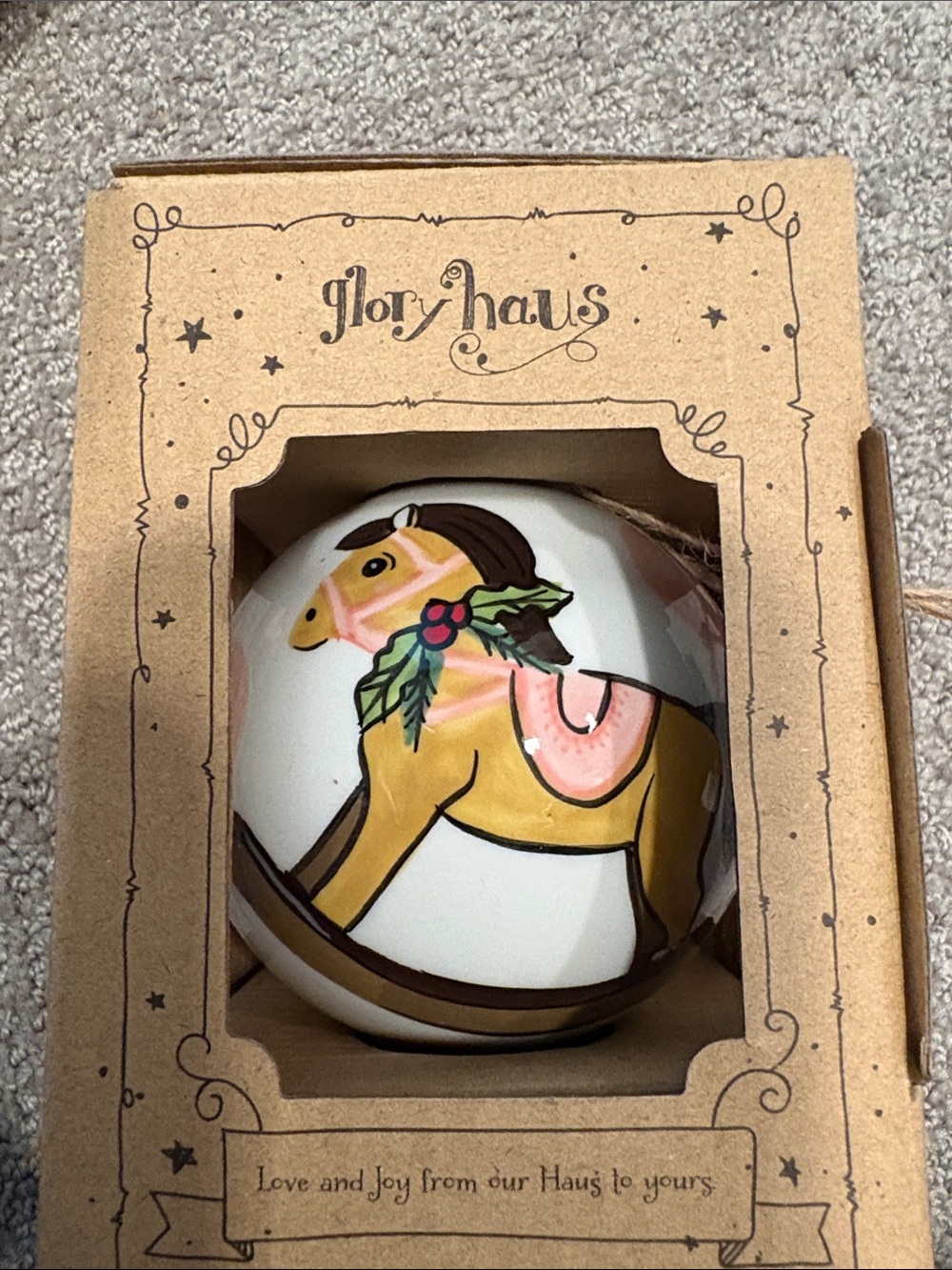 Flory Haus Golden Rocking Horse Holiday Ornament - White and Gold